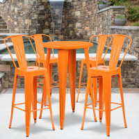 Flash Furniture CH-51080BH-4-30CAFE-OR-GG 24" Round Metal Bar Table Set with 4 Cafe Barstools in Orange